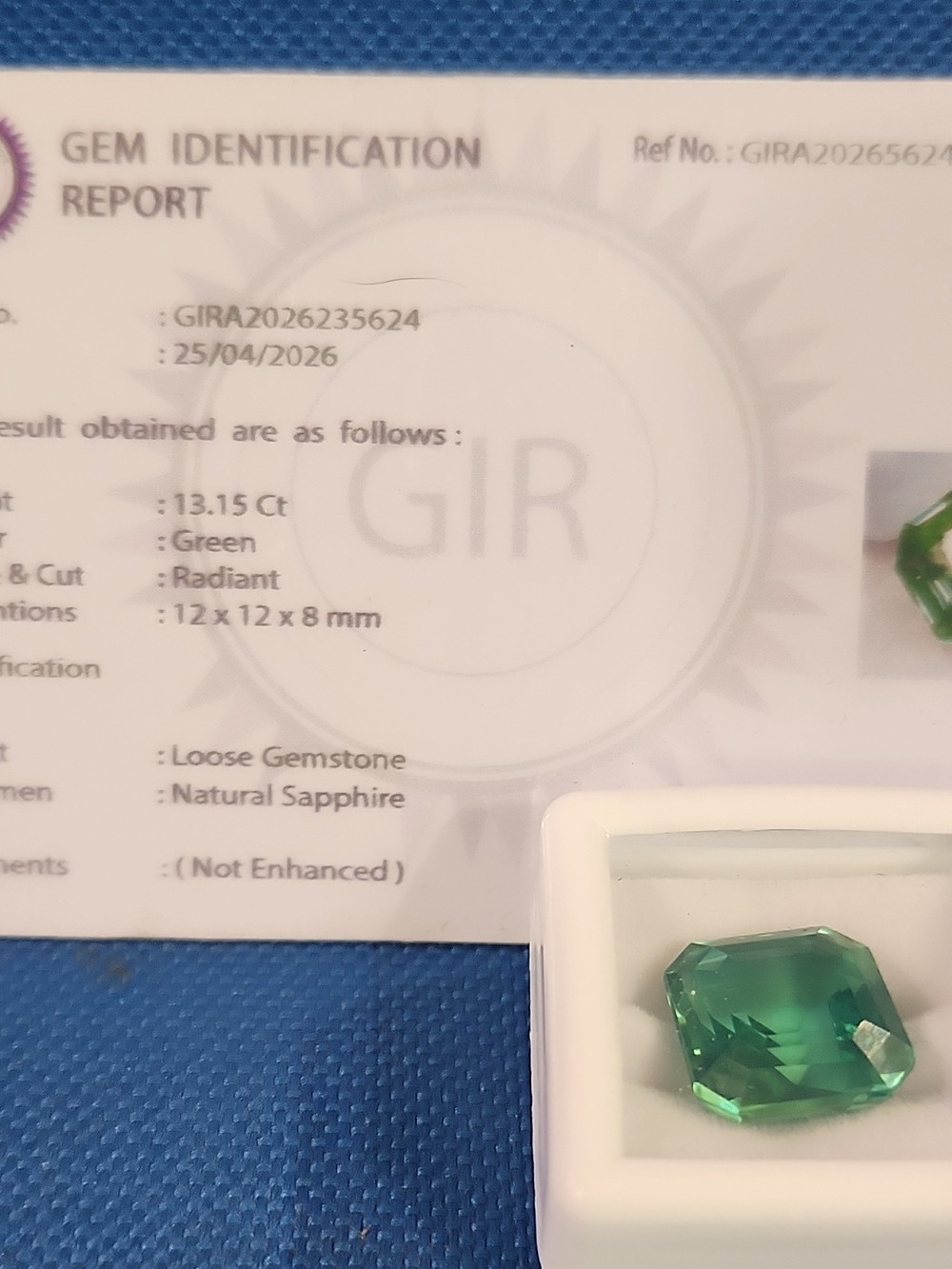 Natural Green Sapphire Radiant Cut Pendant Gemstone - Green